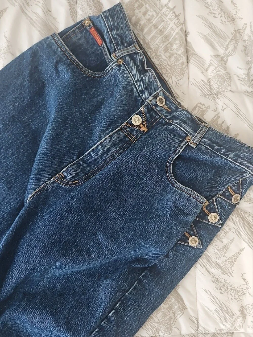 Vintage Lawman Western Dark Blue Women's Jeans With Side Button Detail
